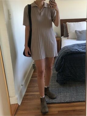 H&M Ribbed Knit Polo Dress — Taupe (US S)
